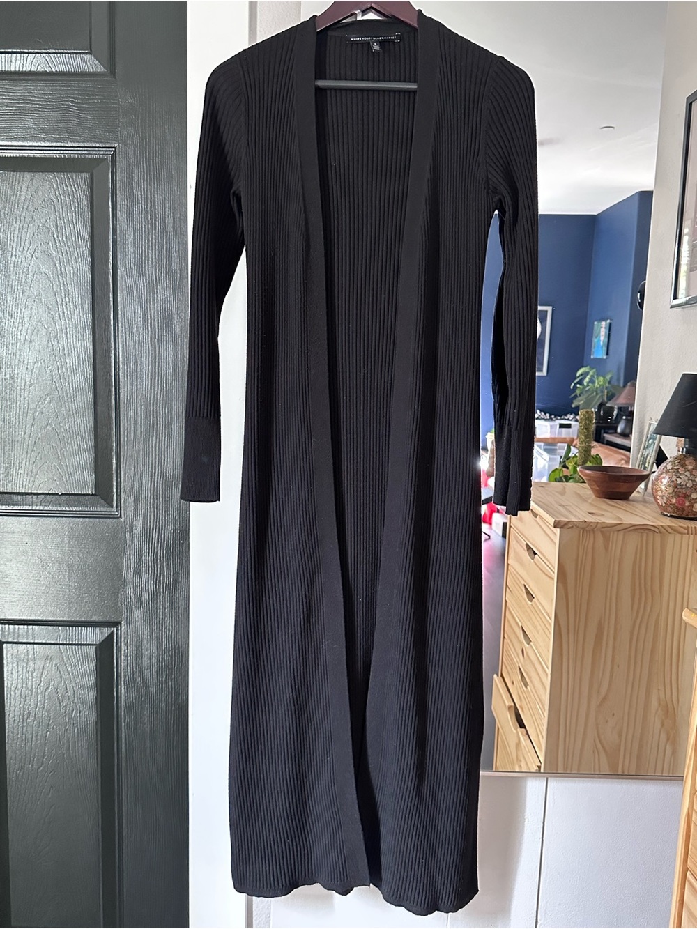 Women’s Long Ribbed Black Cardigan